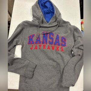 Vintage Kansas Jayhawks Gray Hoodie with Blue Hood